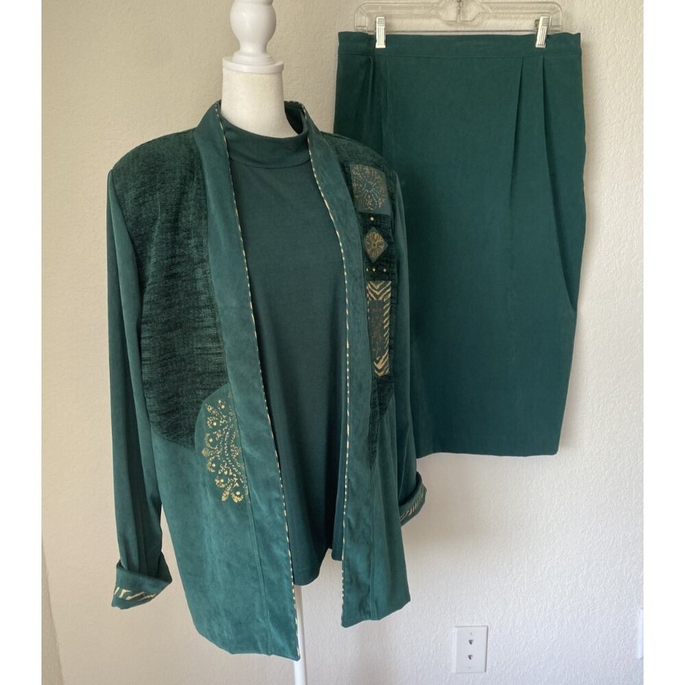 Vintage Nancy Bolen 3Pc Set 14 Embroidered Jacket w/Matching Top & Skirt Size 14